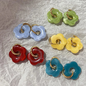 DAIIIBABYYY  -  Colorful Flower Resin Acrylic Charms Earring Gold Color Circle Ear Buckle Hoop Earrings Fashion Jewelry for Women